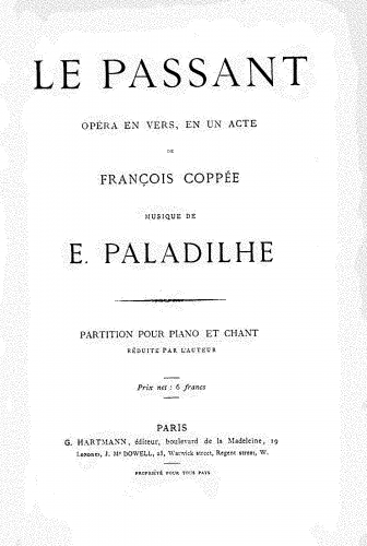 Paladilhe - Le passant - Vocal Score - Score