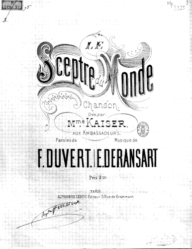 Deransart - Le sceptre du monde - For Voice and Piano - Score