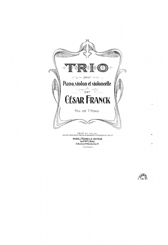 Franck - Prelude, Aria et Final - For Violin, Cello and Piano (Unknown)
