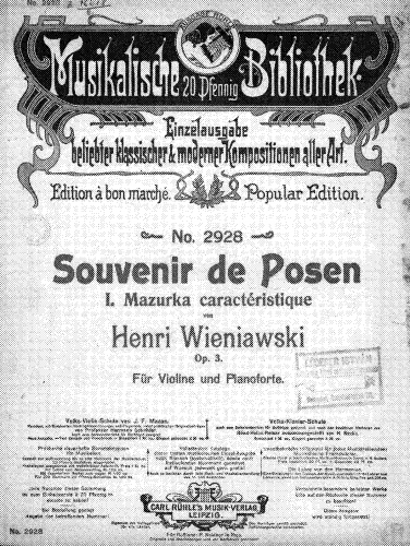 Wieniawski - Souvenir de Posen - Scores and Parts - Piano Score and Violin Part