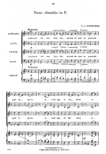 Schnecker - Nunc dimittis in F major - Score