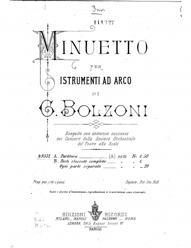 Bolzoni - Minuetto - Score