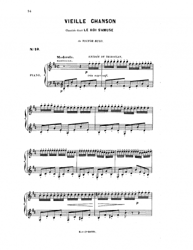 Delibes - Le roi s'amuse - Vieille chanson For Voice and Piano (Composer) - Score