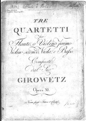 Gyrowetz - 3 Quartets for Flute and Strings, Op. 11