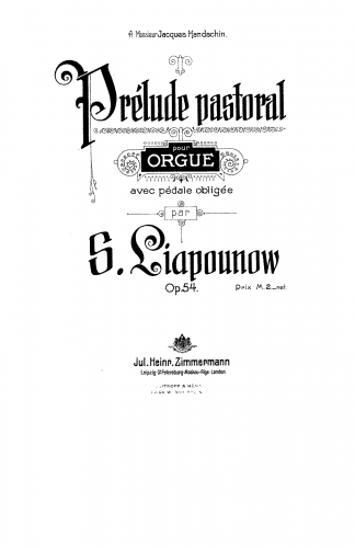 Lyapunov - Prelude-Pastorale, Op. 54 - Organ Scores - Score