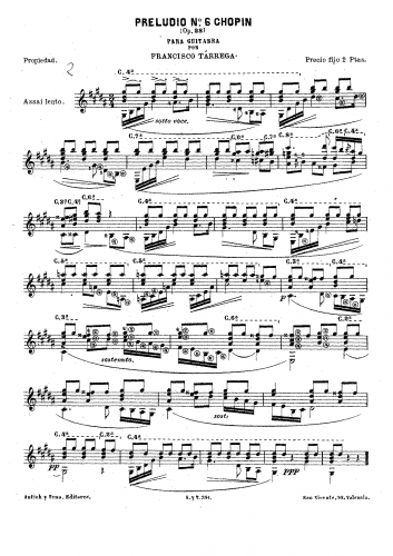 Tárrega - Prelude No. 6 - Chopin (Op. 28) - Score