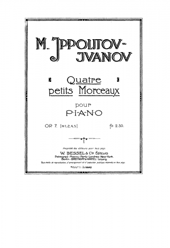 Ippolitov-Ivanov - 5 Little Piano Pieces, Op. 7 - Score
