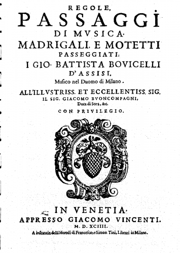 Bovicelli - Madrigali e motetti Passeggiati - Score
