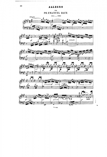 Bach - Sonata in A from 'Sechs Clavier-Sonaten für Kenner und Liebhaber, I' - Score