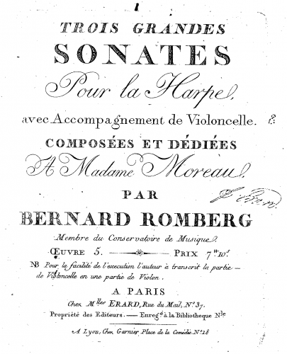 Romberg - 3 Grand Sonatas for Harp
