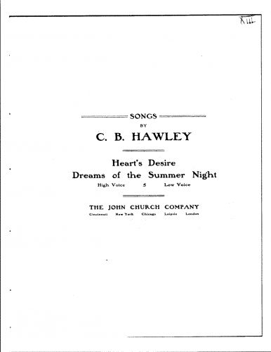 Hawley - Dreams of the Summer Night - Version for Low Voice - Score