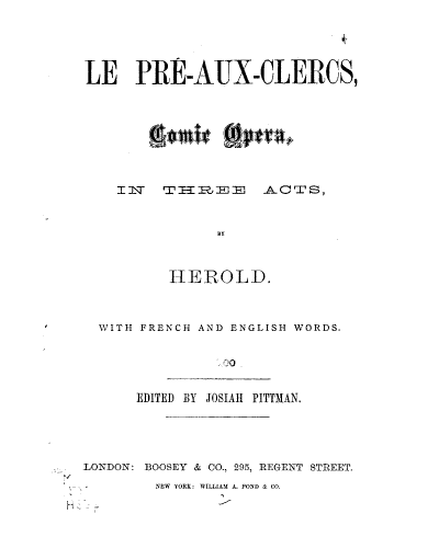 Hérold - Le pré aux clercs - Vocal Score French / English - Vocal Score