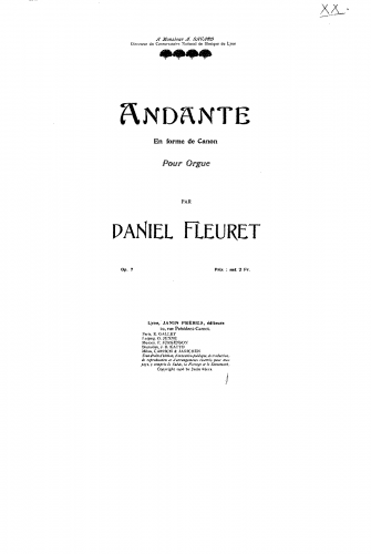 Fleuret - Andante en forme de canon : pour orgue, op. 7 - Score