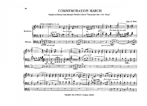 West - Commemoration March. Founded on Themes from Barnby's Patriotic Chorus "God prosper him - Our King." - Score