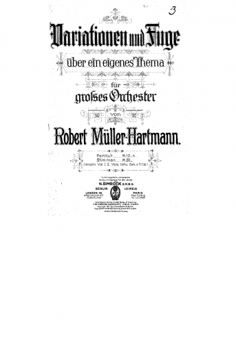Müller-Hartmann - Variationen und Fuge über ein eigenes Thema, Op. 3 - Score