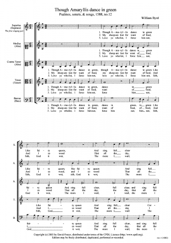 Byrd - Though Amaryllis Dance in Green - Scores and Parts - Chorus Score