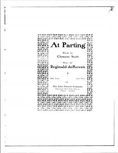 De Koven - At Parting - Score