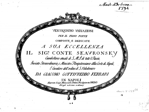 Ferrari - 24 Variationi per il Piano Forte - Score