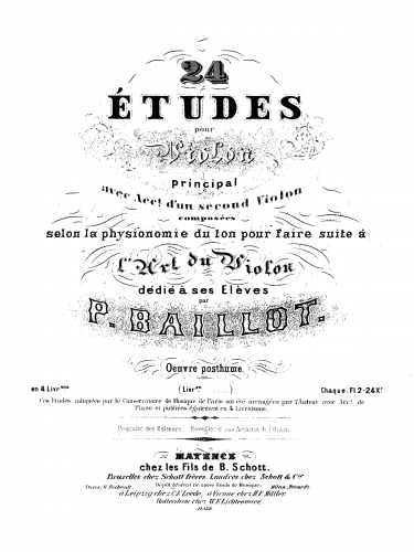 Baillot - 24 Études pour violon principal avec accompagnement d'un second violon - Études Nos.1-6