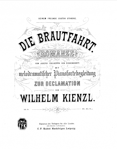 Kienzl - Die Brautfahrt, Op. 9 - Score with Poem