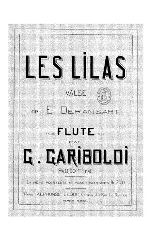 Deransart - Les lilas - For Flute solo (Gariboldi) - Score