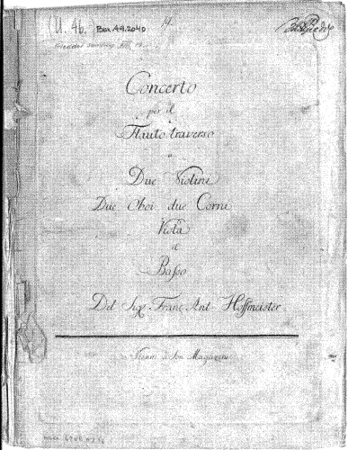 Hoffmeister - Concerto per il Flauto traverso a 2 Violini, 2 Oboi, 2 Corni, Viola, e Basso