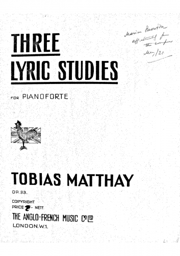 Matthay - 3 Lyric Studies - Score