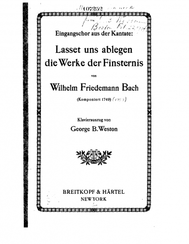 Bach - Lasset uns ablegen die Werke der Finsternis, F.80 - Vocal Score Opening Chorus - Score