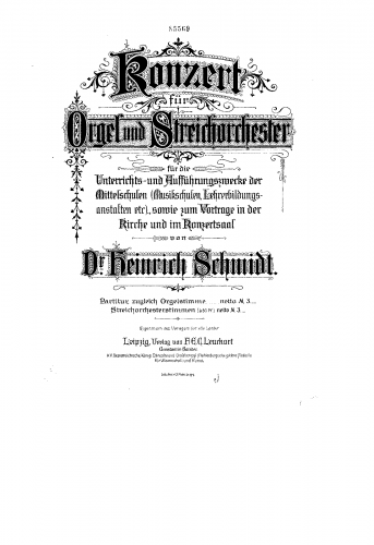 Schmidt - Concerto for Organ and String Orchestra - Score