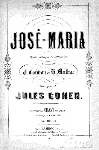 Cohen - José-Maria - Vocal Score - Score