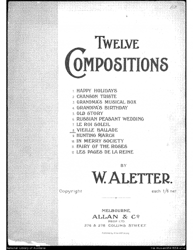 Aletter - 12 Compositions - VIII. Vieille Ballade in F major.