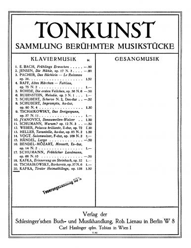 Kafka - Tiroler Heimatklänge, Op. 138 - Score