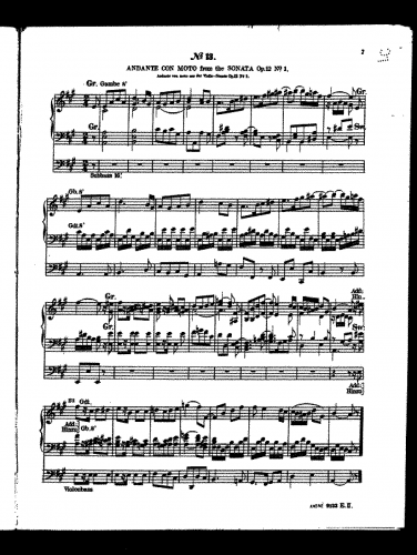 Beethoven - Violin Sonata No. 1, Op. 12/1 - Andante con moto For Organ Solo (André) - Score