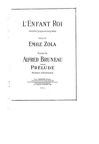Bruneau - L'enfant roi - Prélude - Score