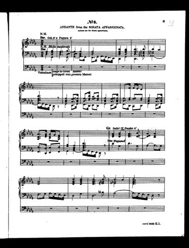 Beethoven - Piano Sonata No. 23 - Andante For Organ Solo (André) - Score