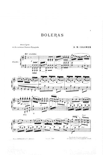 Colomer - Boleras, Mosaïque sur des airs anciens espagnols - Score