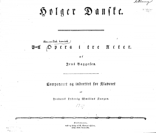 Kunzen - Ogier the Dane - Vocal Score - Score