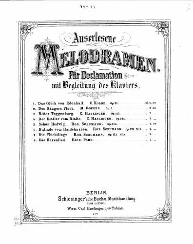 Haslinger - Ritter Toggenburg, Op. 112 - Score