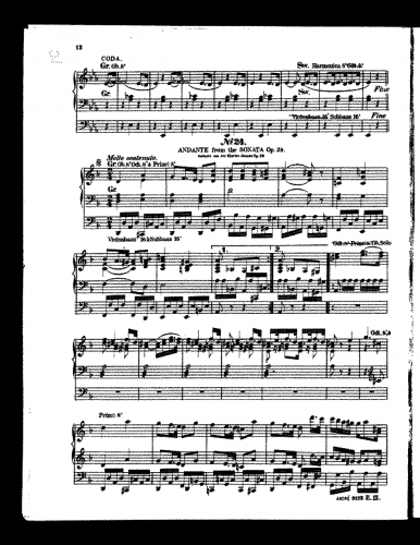 Beethoven - Piano Sonata No. 15 - Andante For Organ Solo (André) - Score