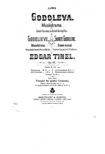 Tinel - Godelieve / Godoleva / Sainte Godelive - Vorspiel (Act I) - Score
