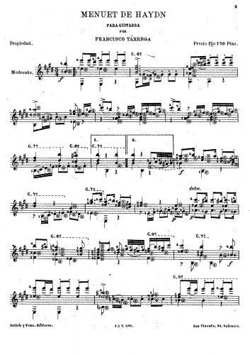 Tárrega - Menuet de Haydn - Score