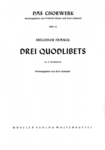 Franck - 3 Quodlibets - Scores and Parts Complete Work - Score