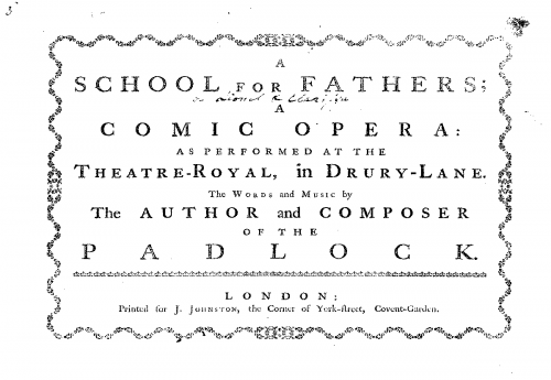 Dibdin - Lionel and Clarissa, or a School for Fathers; a Comic Opera - Score