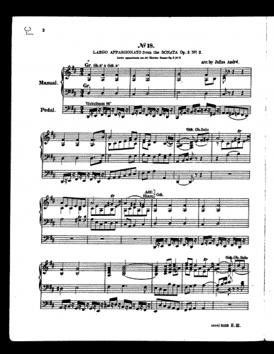 Beethoven - Piano Sonata No. 2 - II. Adagio appassionato For Organ Solo (André) - Score
