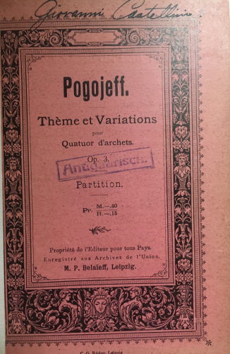 Pogojeff - Variations, Op. 3 - Score