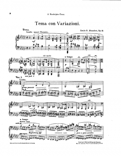 Blanchet - Theme and Variations, Op. 13 - Score