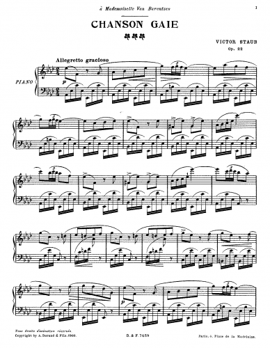 Staub - Chanson gaie, Op. 22 - Score