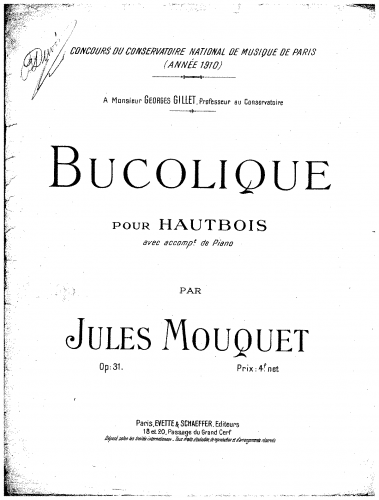 Mouquet - Bucolique Pour Hautbois - Score