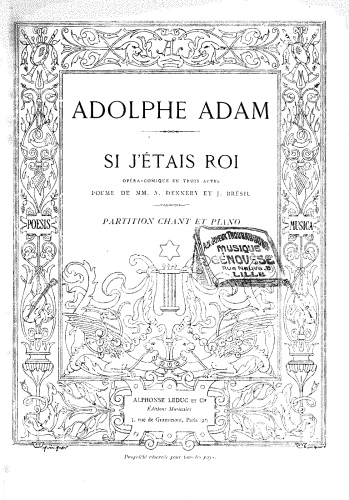 Adam - Si j'étais roi - Vocal Score - Score