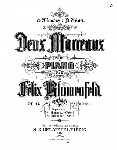 Blumenfeld - Two Morceaux, Op,37 - Score
